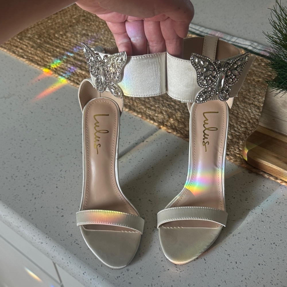 Lulu's Elegant Silver Butterfly Heels